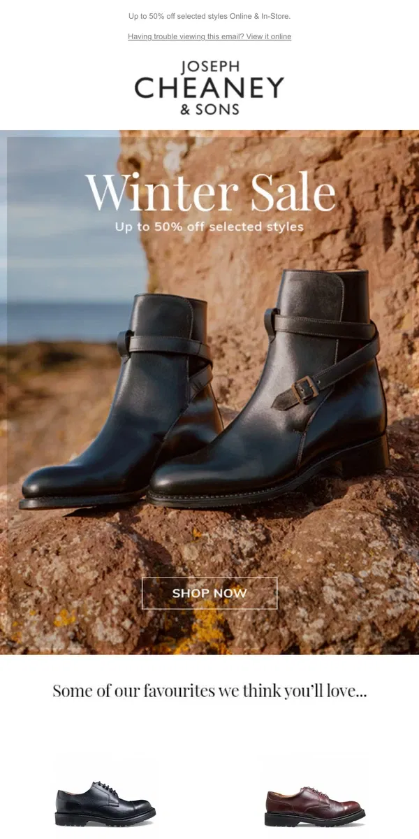 Email from Joseph Cheaney. Winter Sale Now On!