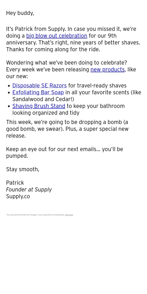 Email from Supply. Our Anniversary Celebration Is In Full Swing