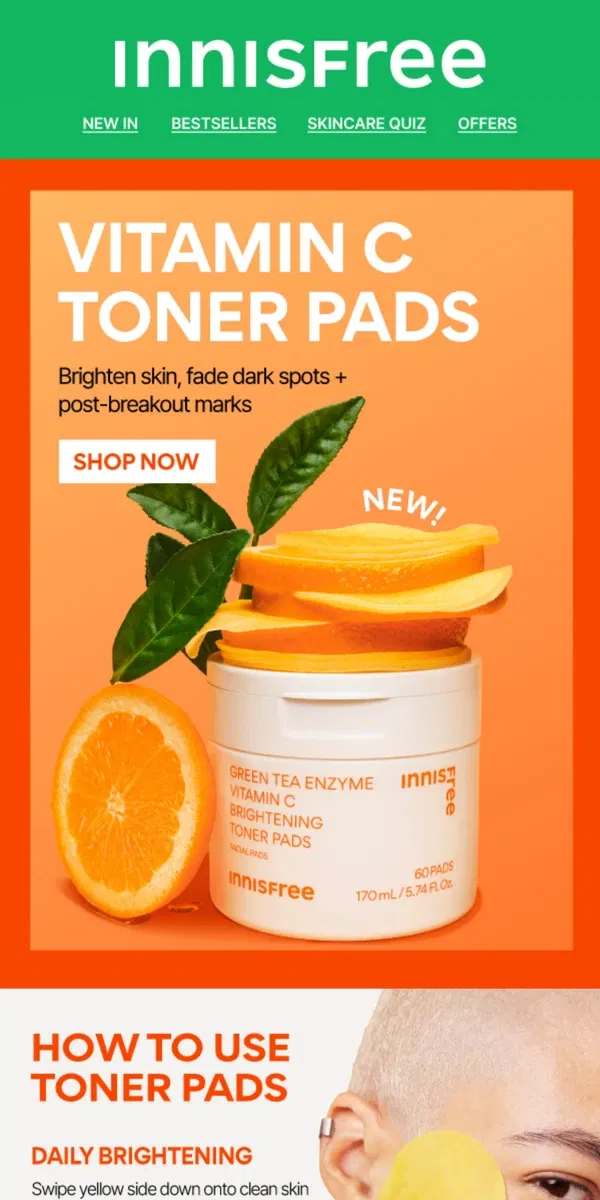 Email from innisfree. NEW! Vitamin C Korean Toner Pads