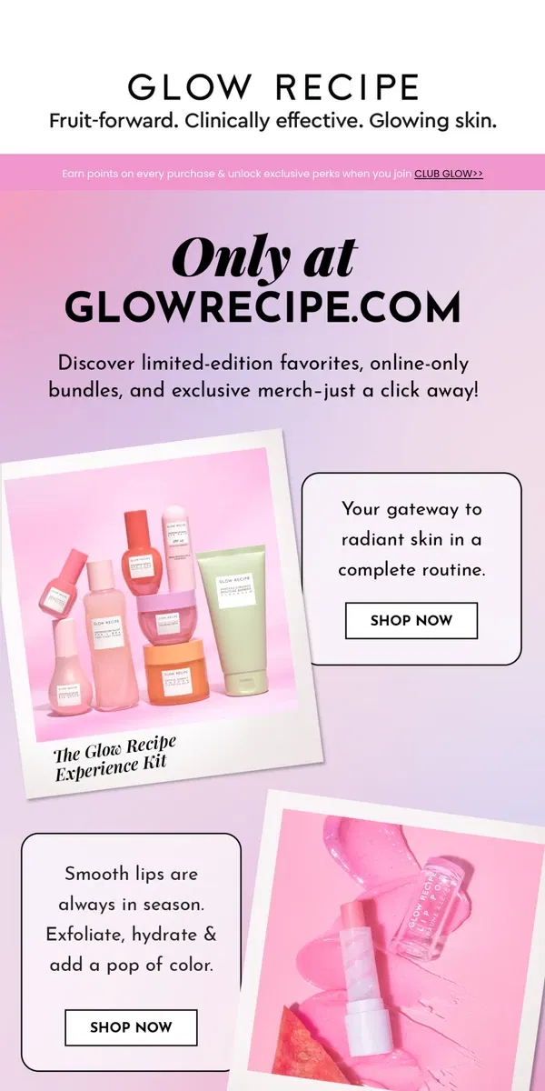 Email from Glow Recipe. You Won’t Find These Anywhere Else →