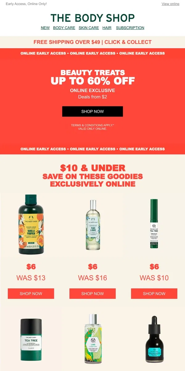 Email from The Body Shop. Sale: $10 & Under