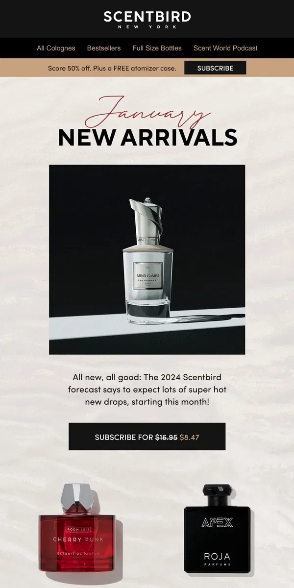 Email from Scentbird. January's NEWEST fragrances are here