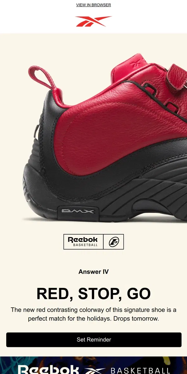 Email from Reebok. The Answer IV returns tomorrow