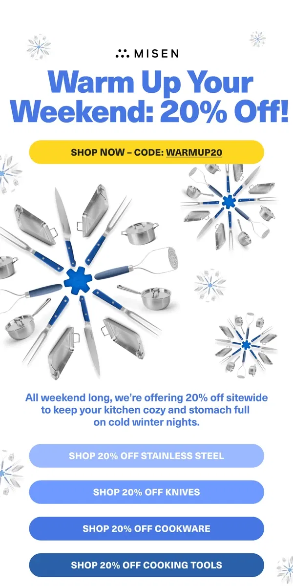 Email from Misen. 20% Off Winter Warmup Sale Starts Now!