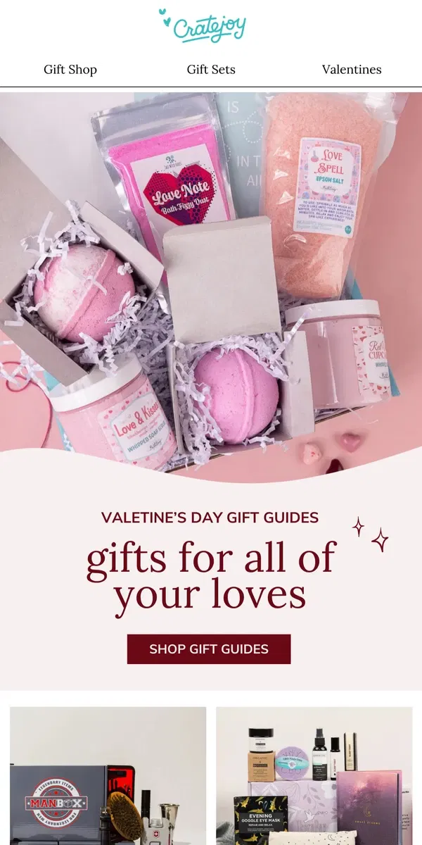 Email from Cratejoy. Our Valentine’s gift guides are here 😍