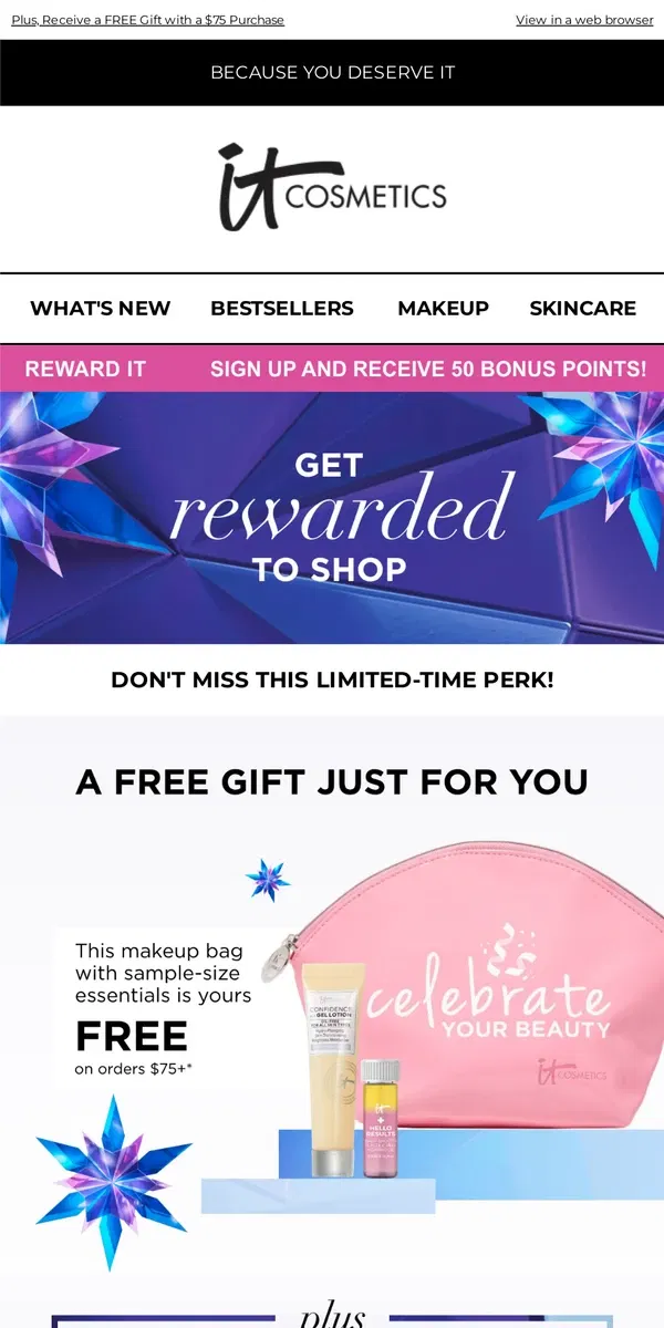 Email from IT Cosmetics. Spend $50 Today, and Get $20 to Spend in December