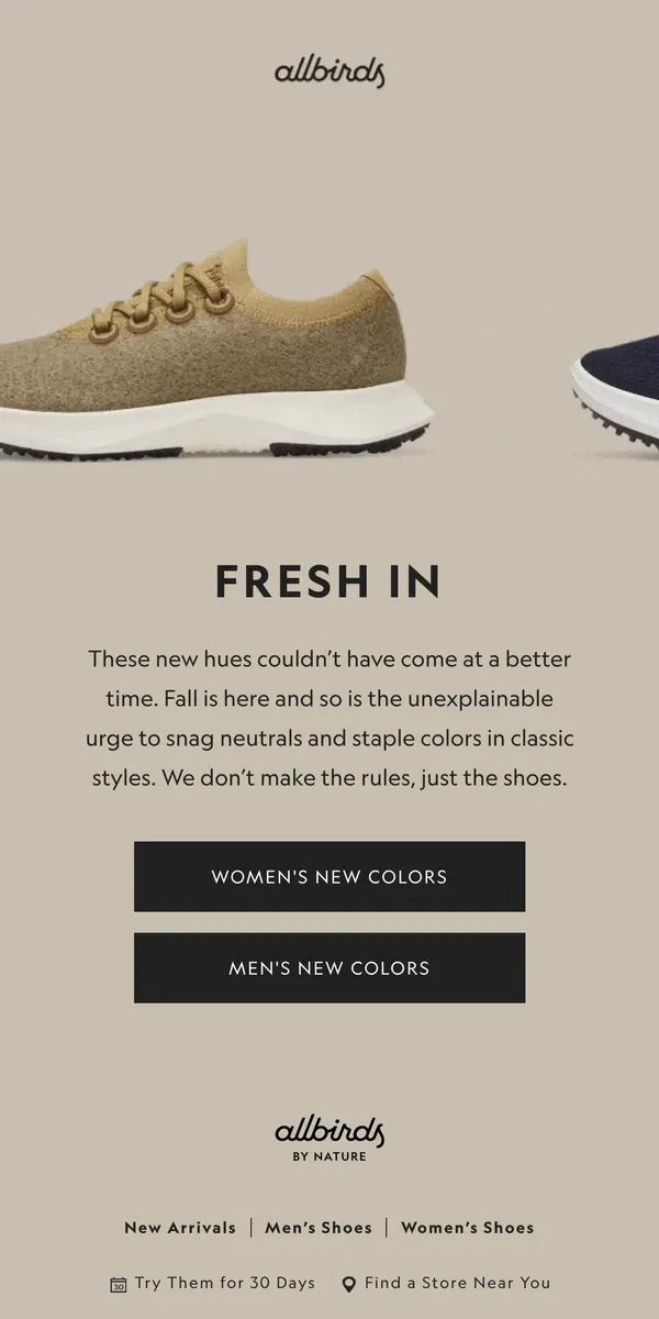 Email from Allbirds. New Colors? Say Less.