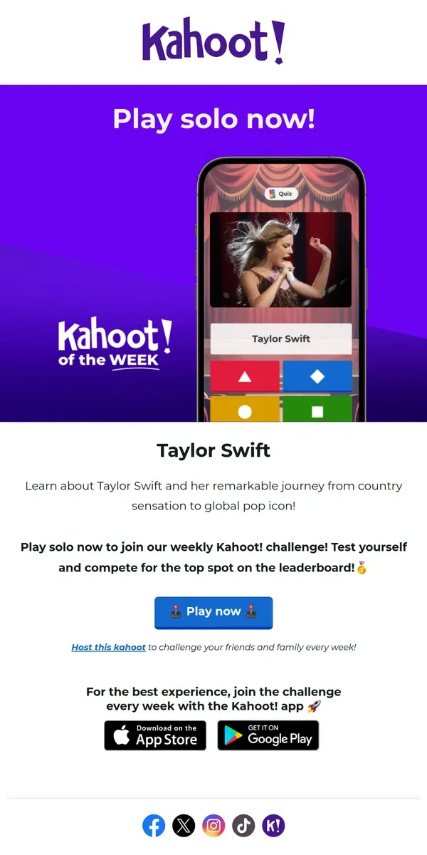 Email from Kahoot!. Hey, Kahoot! of the week is here! 🚀