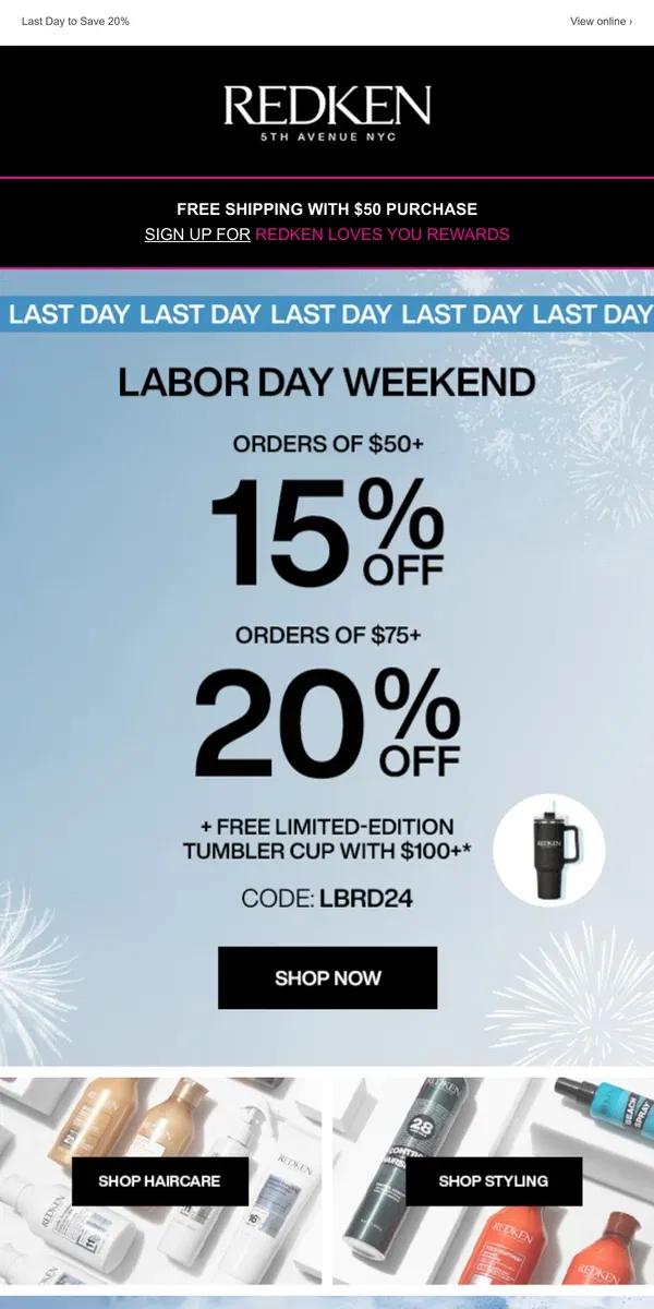 Email from Redken. Get 20% off Now. ⏰Don't Snooze!