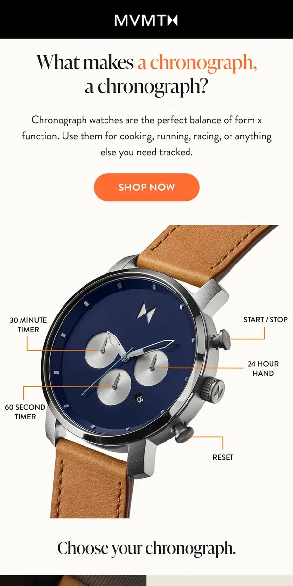 Email from MVMT. Why choose a chronograph watch?