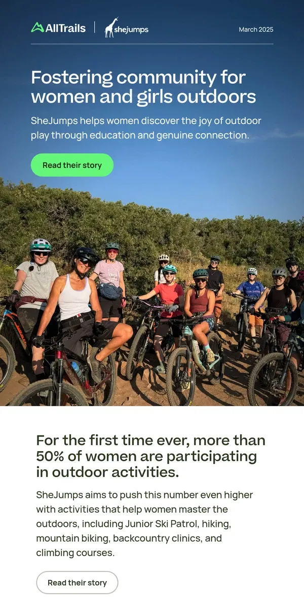 Email from AllTrails. Inspiring women to take up more space outdoors