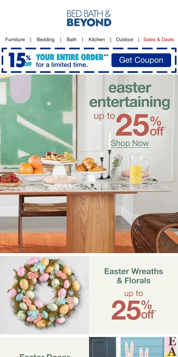 Email from Bed Bath & Beyond. Hop to it With Up to 25% off Easter Essentials 🐣🐰🌷