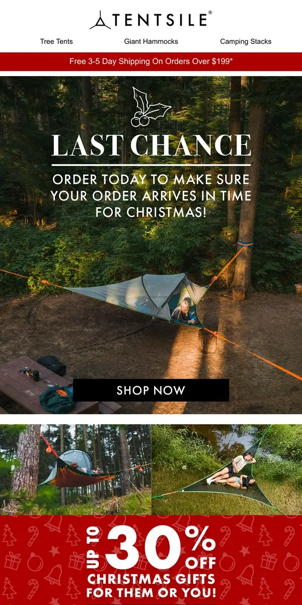 Email from Tentsile. Order Today For Christmas Shipping 🌲