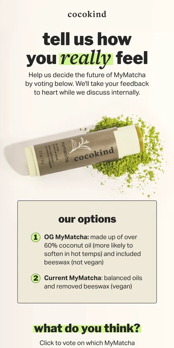 Email from cocokind. tell us how you feel about MyMatcha