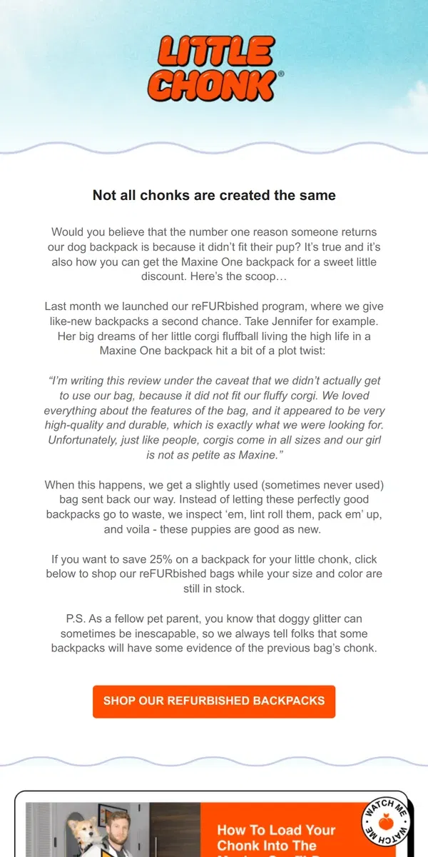 Email from Little Chonk. Give your pup the ride of their life (for less)