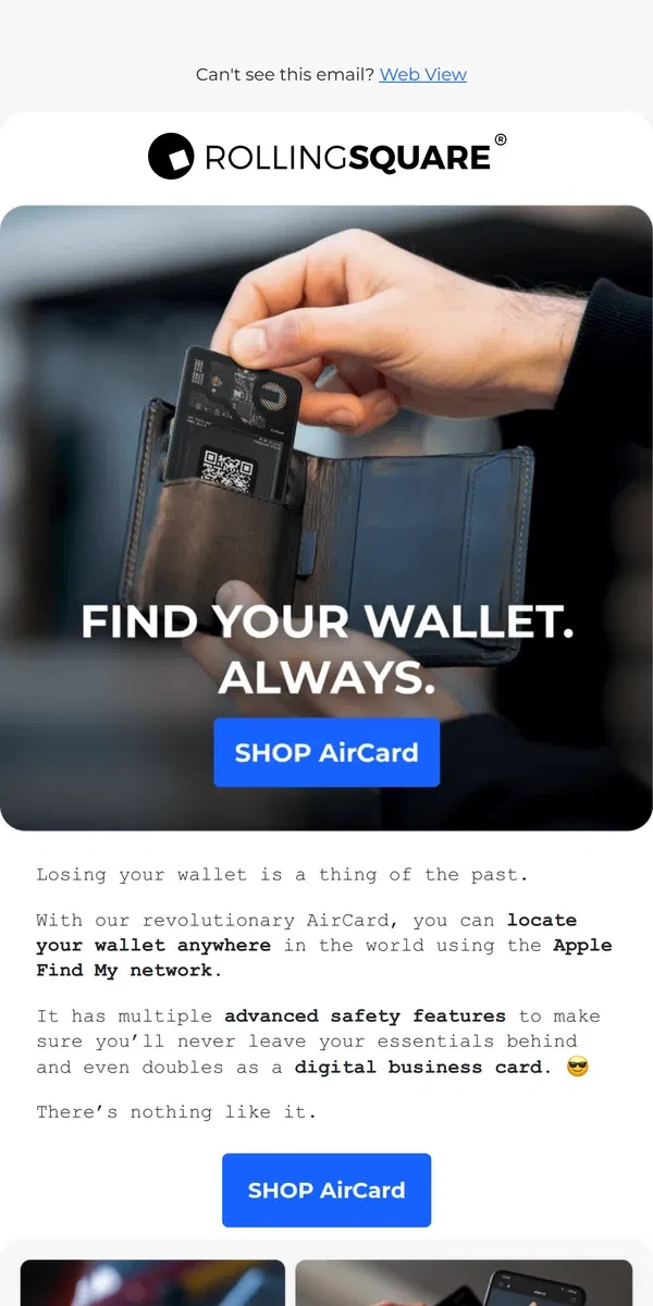 Email from Rolling Square. Never lose your wallet again.