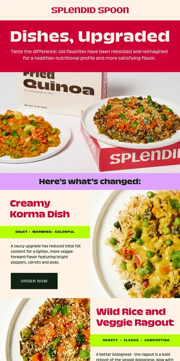 Email from Splendid Spoon. Taste the difference: Dishes Upgrade 🍽️