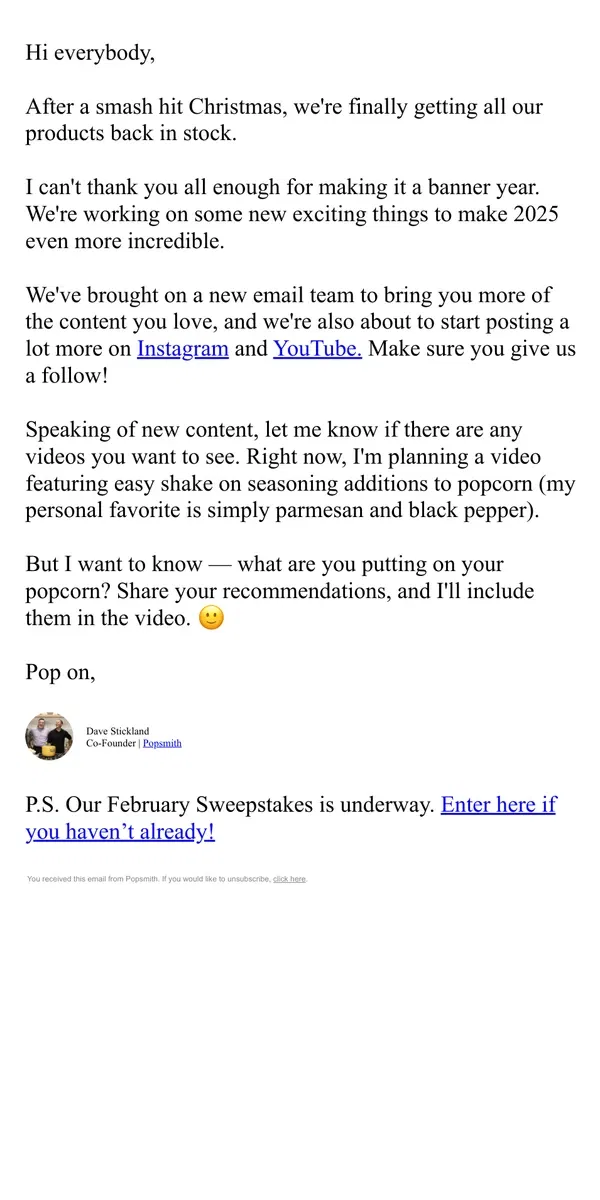 Email from Popsmith. What's new at Popsmith