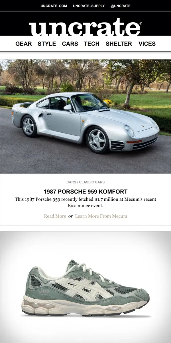 Email from Uncrate. 1987 Porsche 959 Komfort & more