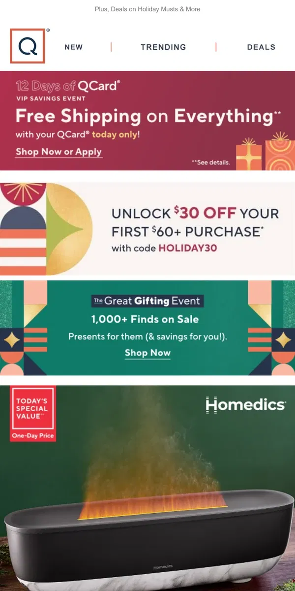 Email from QVC. Take $30 Off + HoMedics Fireside Humidifier