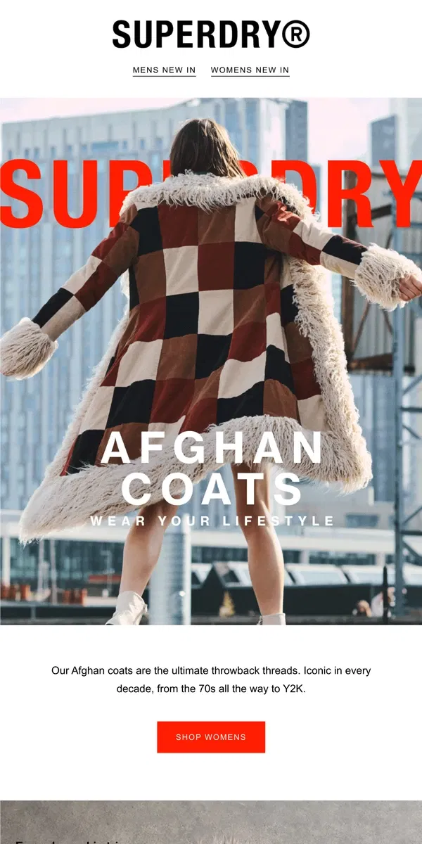 Email from Superdry. Iconic in every decade | The Afghan Coat