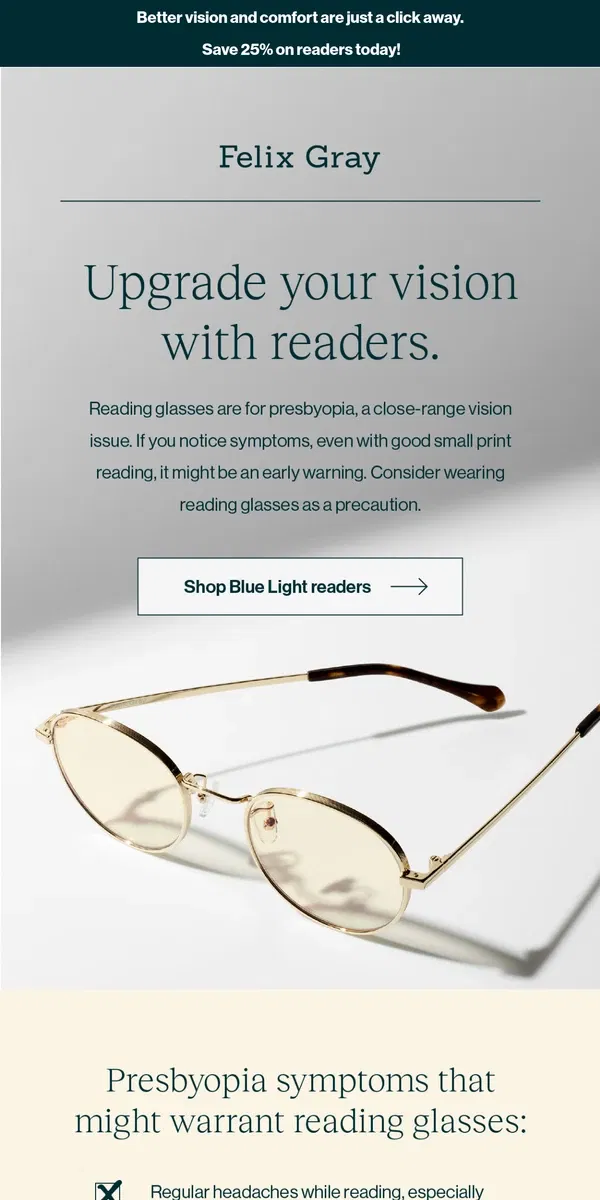 Email from Felix Gray. Your Vision Upgrade Just Got Stylish 👓