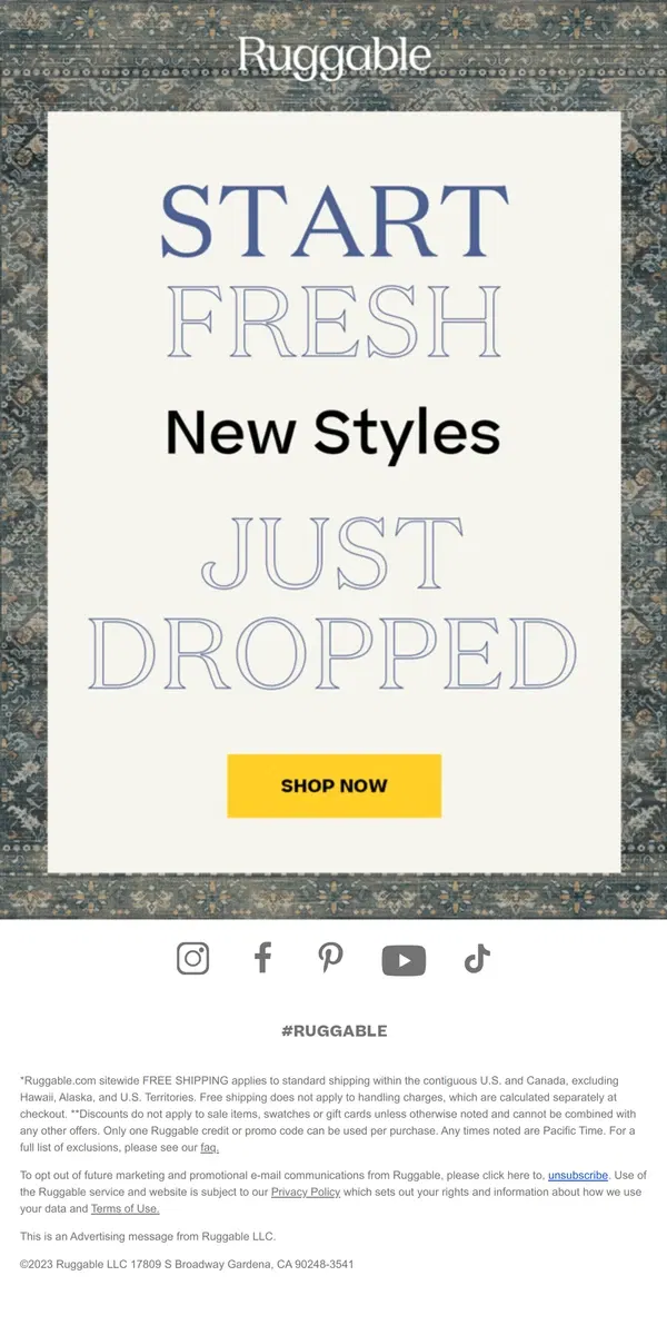 Email from Ruggable. JUST DROPPED! All-New Washable Styles