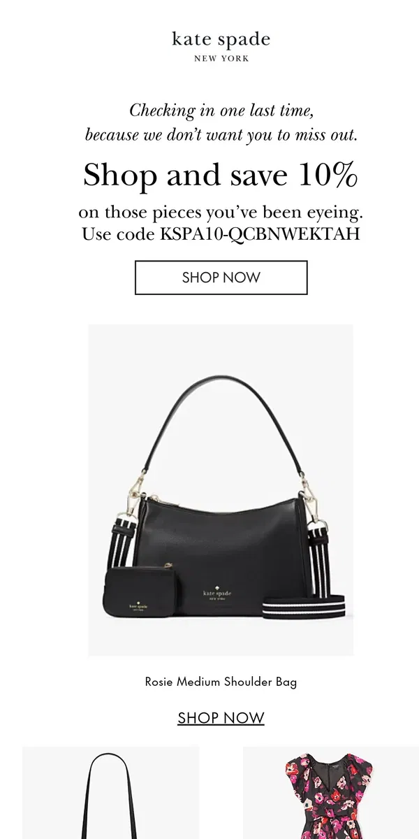 Email from Kate Spade. Last chance: take 10% off this special style