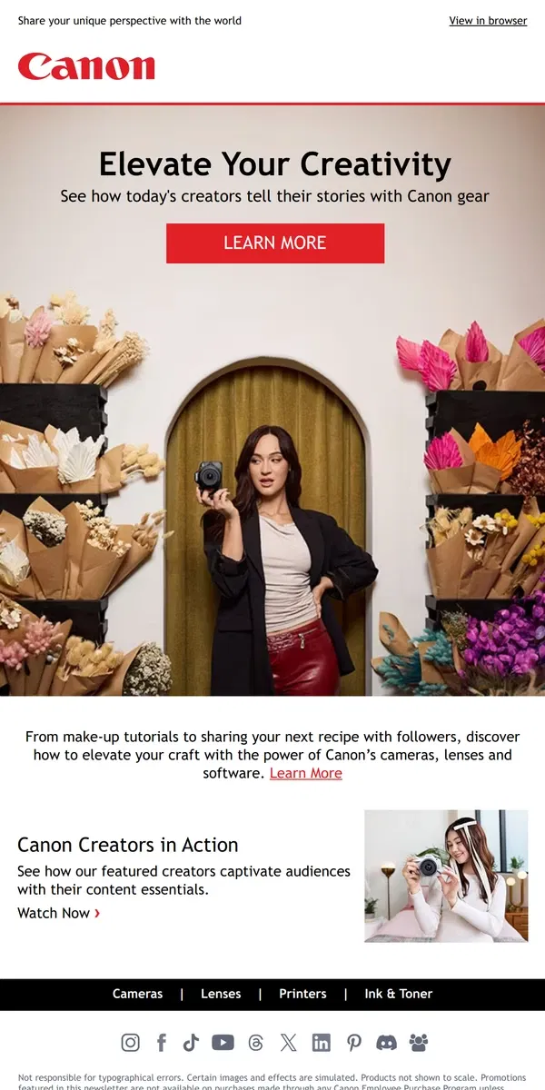 Email from Canon. Find Your Creator Lens with Canon