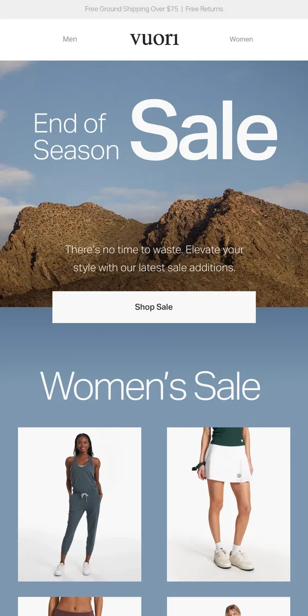 Email from Vuori. Going Fast: End of Season Sale