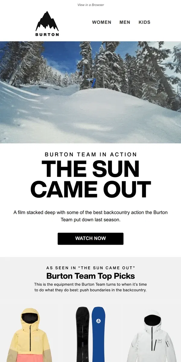 Email from Burton. Watch the Burton Team’s Newest Film