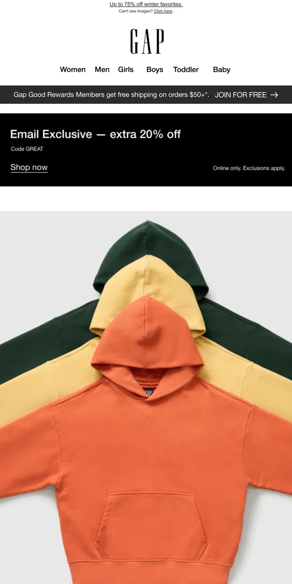 Email from GAP. NEW HEAVYWEIGHT HOODIE