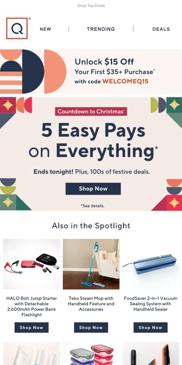 Email from QVC. Final Hours! 5 Easy Pays on Everything