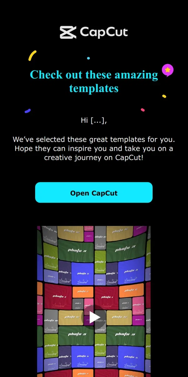 Email from CapCut. Find your inspirations in templates