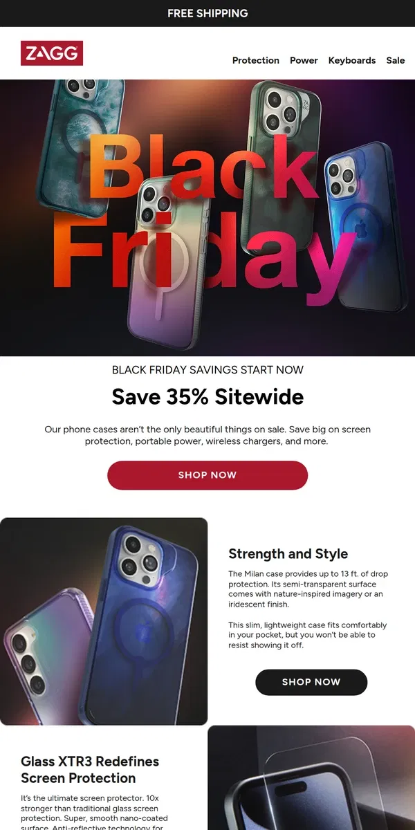 Email from ZAGG. Black Friday Bliss: Milan Phone Case – Beauty, Grace, 35% Off!