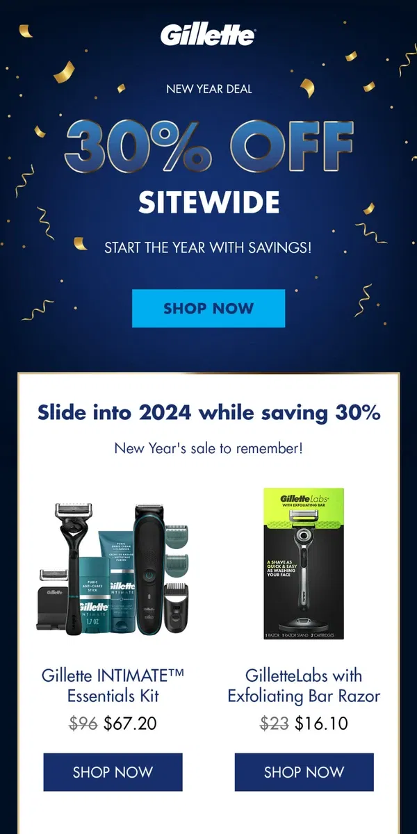 Email from Gillette. Slide into 2024 smoothly | Save 30% sitewide 💸