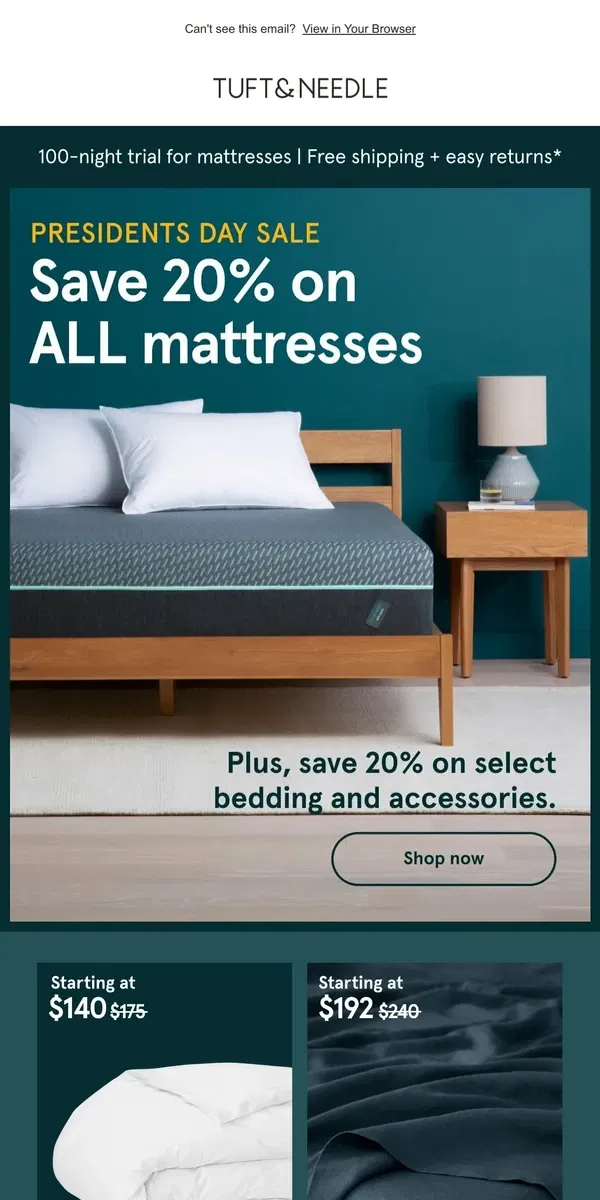 Email from Tuft & Needle. 20% off bedding? You read that right.