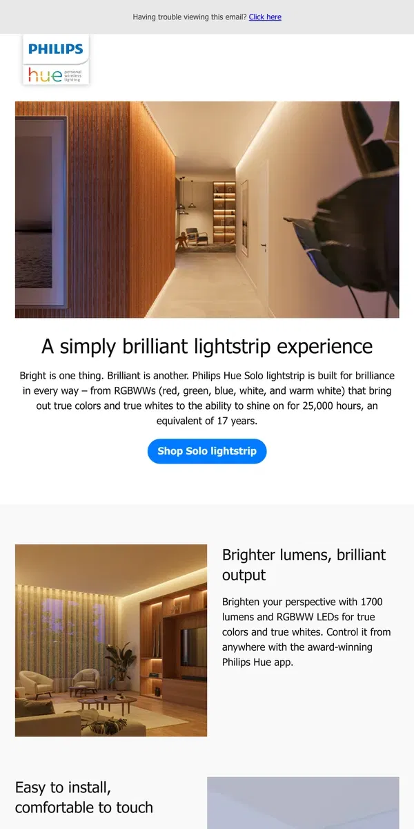 Email from Philips Hue. Introducing the new Solo lightstrip