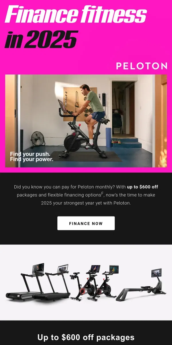 Email from Peloton. Finance your 2025 fitness journey