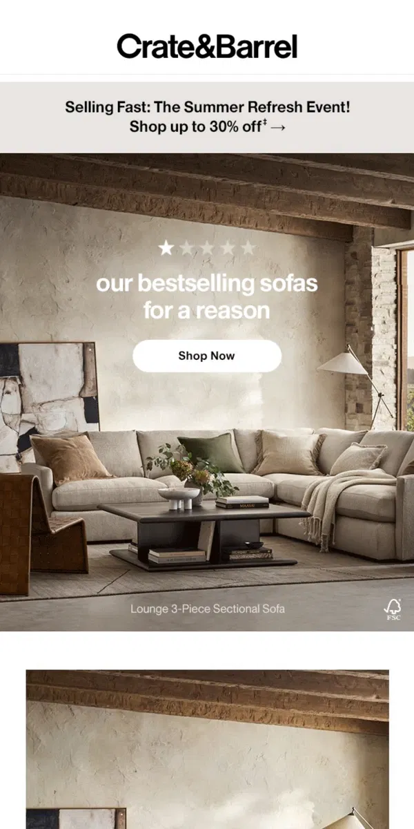 Email from Crate & Barrel. There’s a reason these are our bestselling sofas →