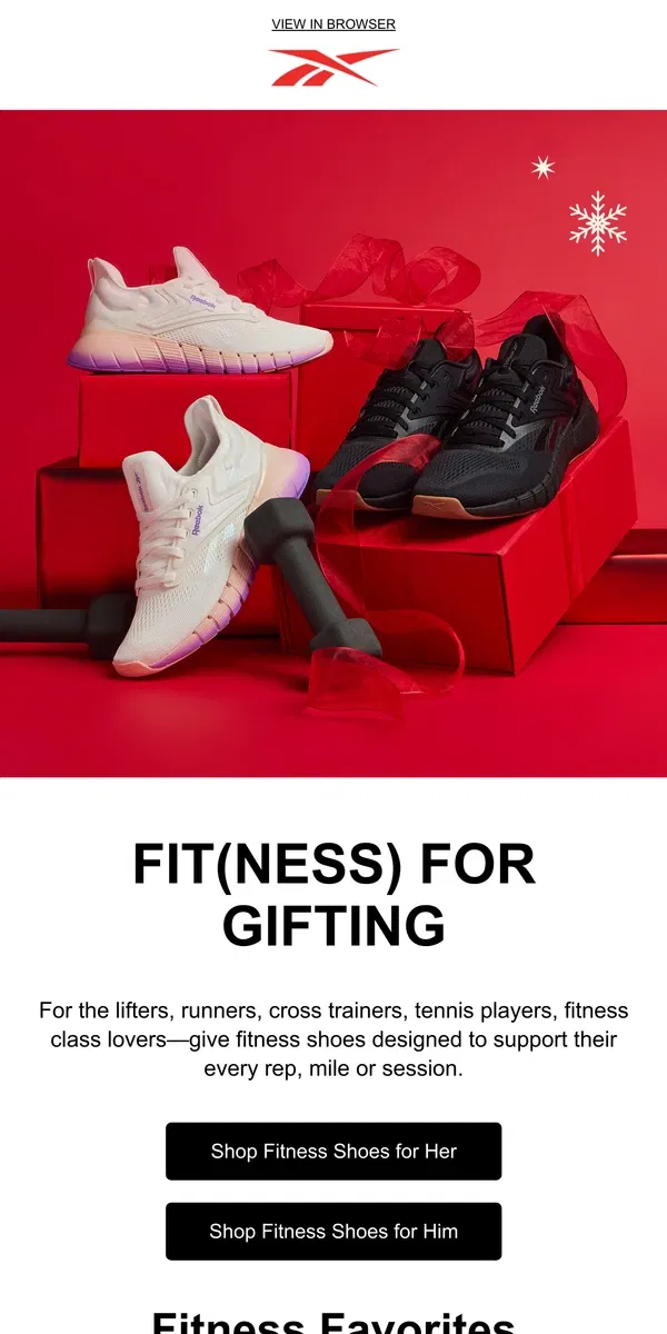 Email from Reebok. Gifts for the gym lovers in your life 💪