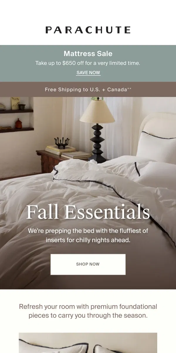 Email from Parachute Home. To Do: The Fall Bed Checklist