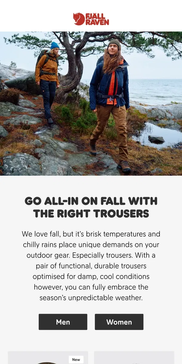 Email from Fjällräven. Go all-in on fall with the right trousers