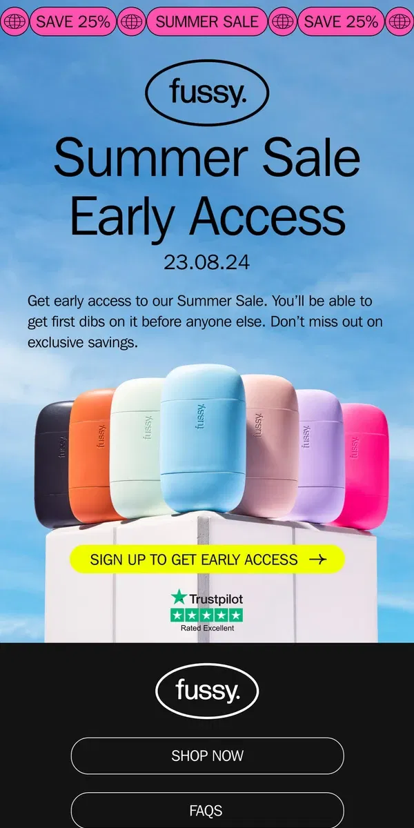 Email from Fussy. Hey, Wanna see our summer sale? 👀