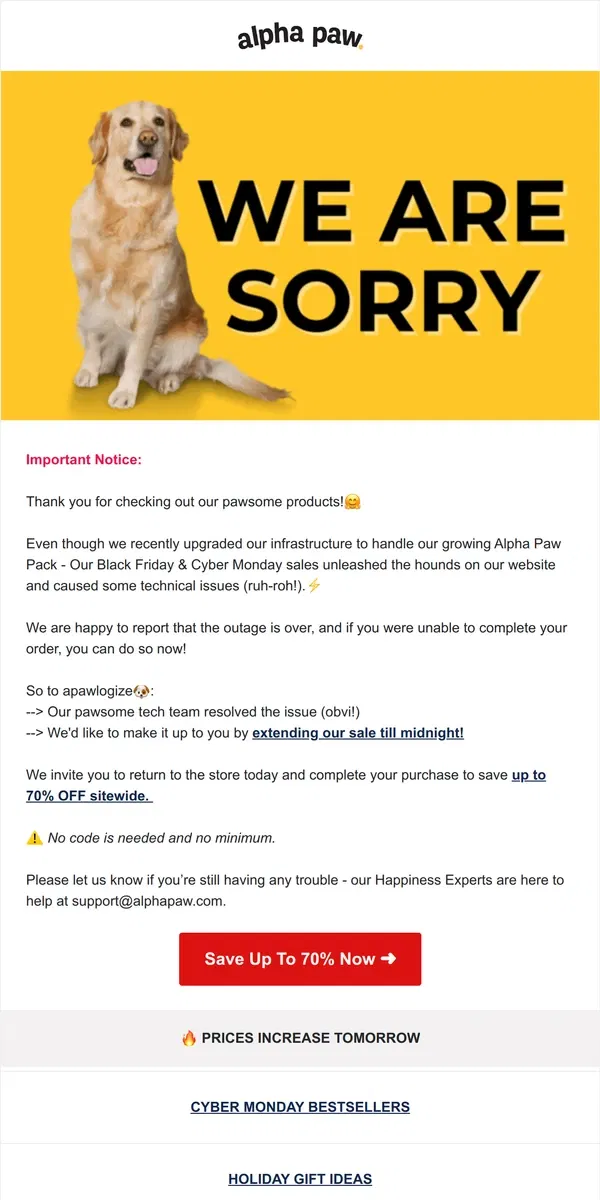 Email from Alpha Paw. 🐶 OOPS...Sorry, Pet Parents!