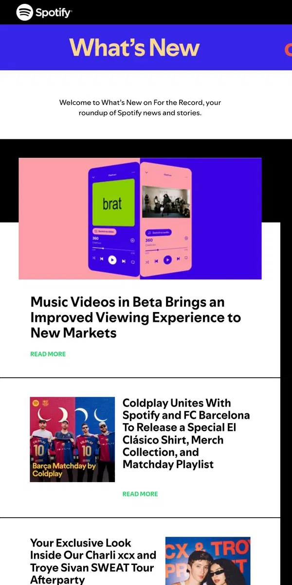 Email from Spotify. Spotify Launches Music Videos in Beta