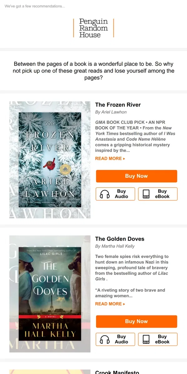 Email from Penguin Random House. Between books?