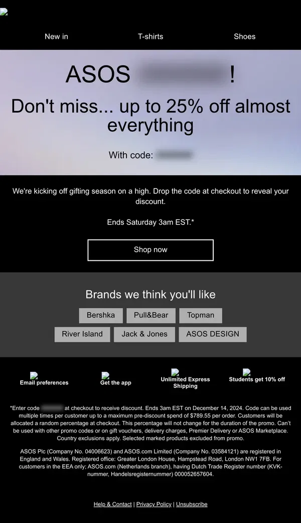 Email from ASOS. Don't miss… ASOS GIFTMAS