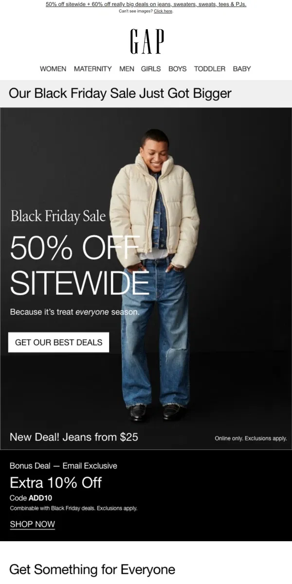 Email from GAP. 60% OFF JEANS is officially happening 👖 But not for long...