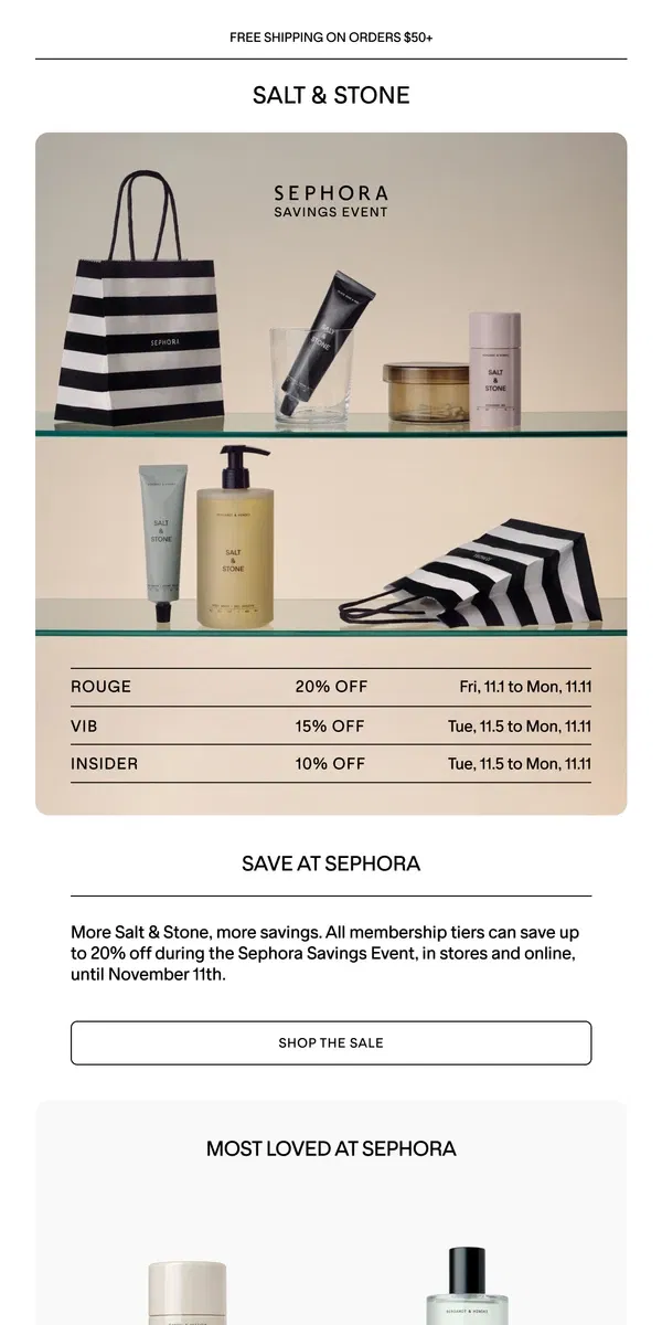 Email from SALT & STONE. The Sephora Savings Event is Here